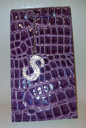 CRYSTAL LETTER INITIAL &#034;S&#034; DECORATIVE COVERED NOTE PAD PURPLE CROCO LOOK COVER