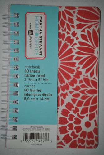 Martha Stewart with Avery Red Floral Spiral Notebook, 3.5&#034; x 5.5&#034;