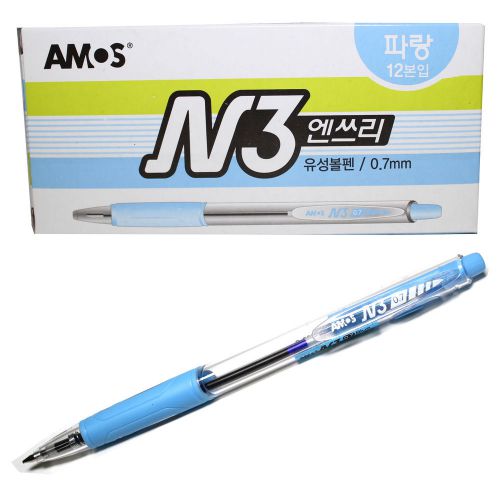x 12 Amos N3 Comfort Rubber Grip  0.7mm Oil-Based Ball point pen - Blue12 pcs