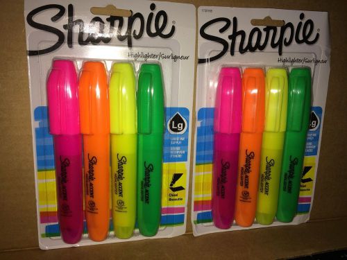 Sharpie Assorted Fluorescent Highlighters, Narrow Chisel Tip 4/Pack LOT OF 2