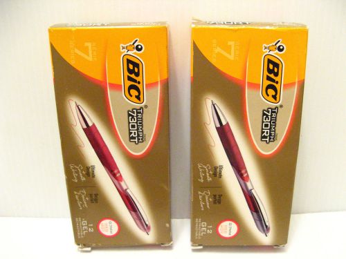 BIC TRIUMPH 730RT RETRACTALBE RED GEL INK PEN Pack of 12 0.7mm 34069 Lot of 2