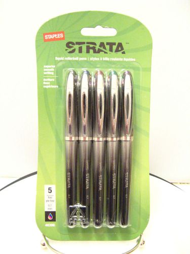 Staples Strata Liquid Rollerball Pen Pack of 5 Assorted Multi Color 0.7mm 40396