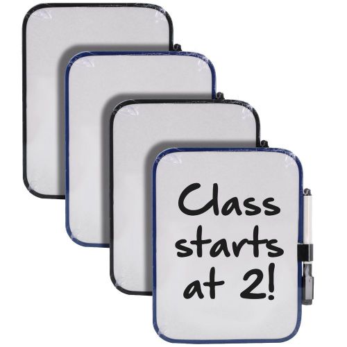 Dry-Erase 6&#034; x 8&#034; Whiteboards w/Marker &amp; Magnet Strips, 4/Pack (Colors May Vary)