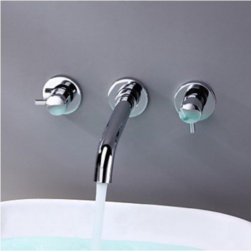 Wall Mount Chrome Finish Hot and Cold Water Bathroom Faucet 2 Lever Bathroom Tap