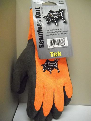 NWT Brahma Quality Seamless Knit Work Gloves Size: M  Orange and Brown
