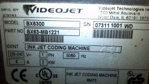 Videojet single head bx6300 printer, used in good shape for sale