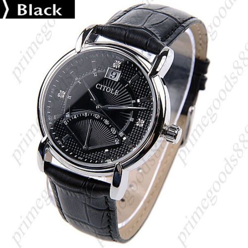 Leather band quartz wrist date indicator free shipping men&#039;s in black for sale