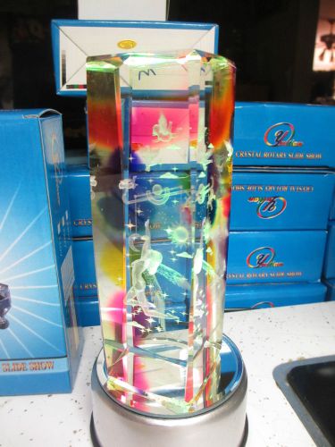 COLOR LIGHTS Crystal Rotary Slide Show Showcase round base slowly turns DISPLAY