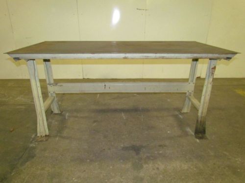Vintage industrial all steel welded top workbench table 71x33x34&#034; 4 leg yellow for sale