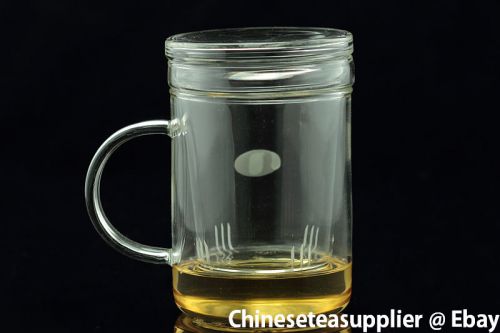 Straight glass tea mug with glass insert filter, 350cc/mug for sale