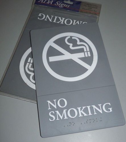 LOT OF 2 NEW QUARTET ADA SIGNS NO SMOKING SIGN GRAY BRAIL 9&#034; X 6&#034; MOLDED PLASTIC