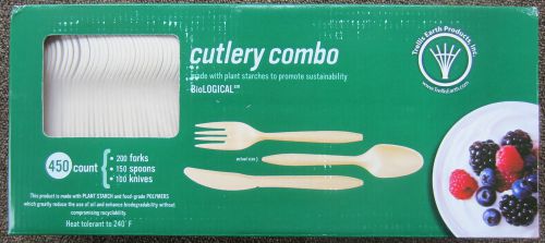 Bioplastic/Plant Starch Disposable SPOONS, FORKS, KNIVES; 450 Total Count