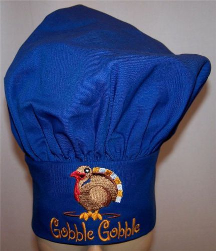 Gobble Gobble Thanksgiving Day Turkey Blue Adjustable Adult Chef Hat Puffy NWT