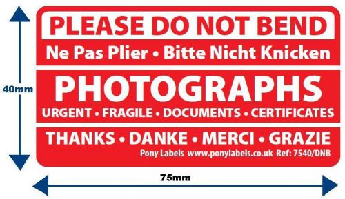 500 Large Do Not Bend Stickers Labels Photographs Document Enclosed Fragile