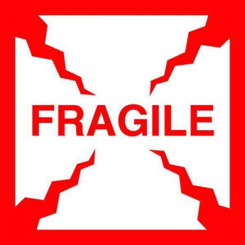 Ship Labels,Legnd Fragile, White,Legnd  Red,Paper, W 4&#034;,H 4&#034;,Pk 50