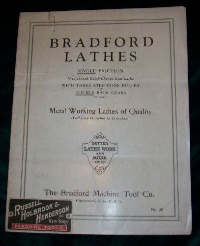 Bradford  Machine Tool Co Lathes No 26  Cincinnati Ohio 8 page Bulletin