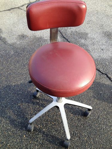 VINTAGE UPHOLSTERED CHROME DENTAL ASSISTANT OFFICE CHAIR ROUND BURGUNDY CUSHION