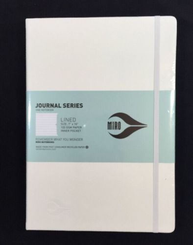 MIRO Journal 7&#034;x10&#034; WHITE Faux Leather Hard Cover 166 Page Lined Pages Notebook