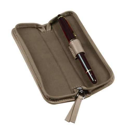LUCRIN - Single-pen zip-up case - Smooth Cow Leather - Dark taupe