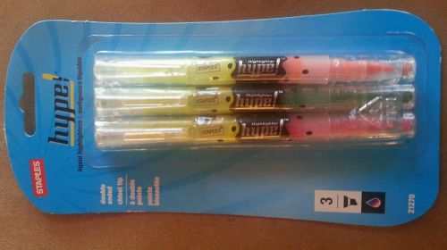 Staples Hype Double Ended Liquid Highlighters Chisel Tip 3 Pack 21270 New