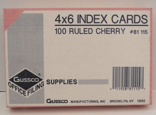 Gussco Pink Ruled Index cards 4 x 6 Qry 100 Heavy Stock