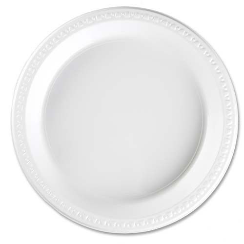 Genuine Joe 10-1/4&#034; Plastic Plates, Warm white