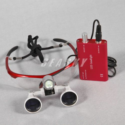 3.5x Dental Surgical Binocular Loupes Magnifier Glasses LED Head Light lamp red