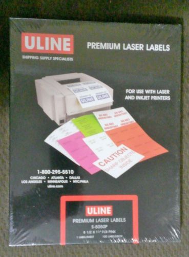 ULINE premium laser labels S-5050P 81/2 X 11 Fluorescent Pink, 100 labels