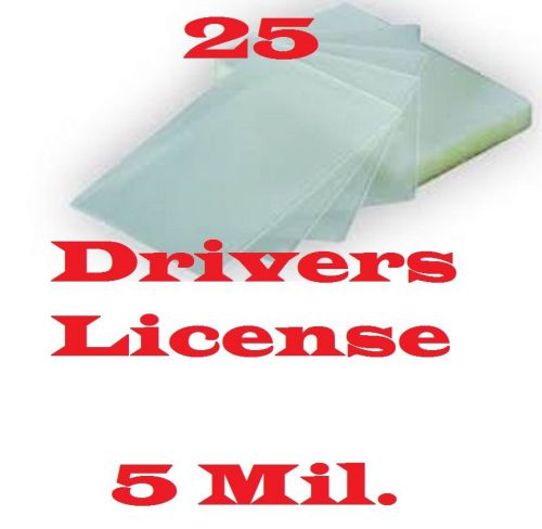 25 Drivers License Laminating Laminator Pouch Sheets  2-3/8 x 3-5/8.. 5 Mil