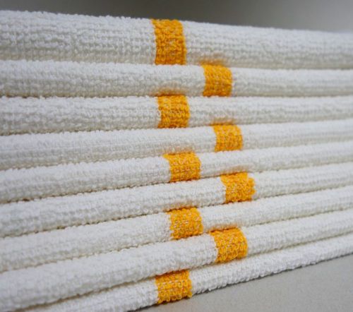 24 NEW 3 GOLD STRIPED RIBBED BAR MOPS KITCHEN TOWELS 34OZ TOWELS HEAVY DUTY