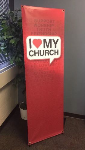 &#034;I Love My Church&#034; Banner 2&#039; x 6&#039; w/Stand. Highest Quality Vinyl - WILL NOT CURL