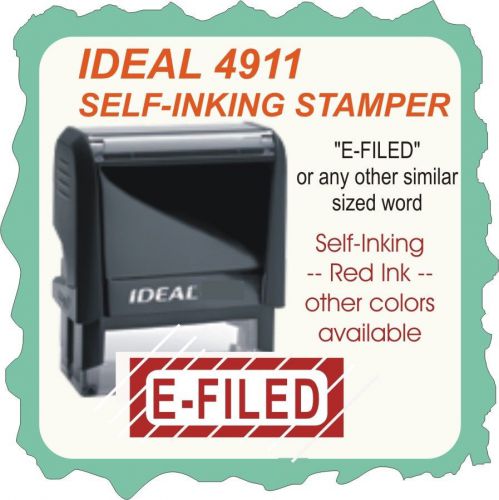 E-FILED, Custom Made, Trodat / Ideal Self Inking Rubber Stamp, 4911 Red Ink