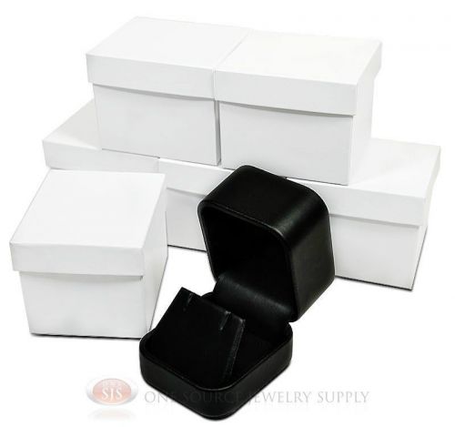 6 Piece Round Corner Black Leather Earring Jewelry Gift Box 2&#034; x 2 3/8&#034; x 1 3/4&#034;