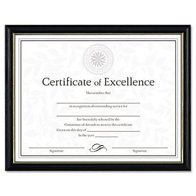 Two-Tone Document/Diploma Frame, Wood, 8 1/2 x 11, Black w/Gold Leaf Trim