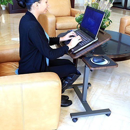 Mobile Rolling Laptop Desk Cart Adjustable Stand with Side Table Home Office