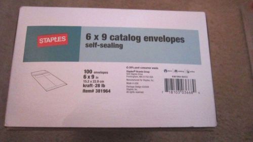 Staples 6&#034; x 9&#034; Brown Kraft Self-Sealing Catalog Envelopes, 100/Bx ~ Free S/H