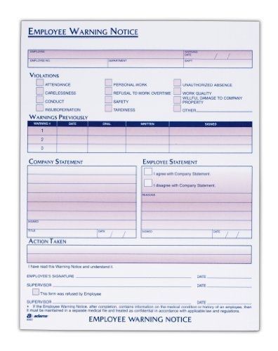 Adams Employee Warning Notice Form, 8.5 x 11 Inches, 2 Pads of 50 Forms, 100