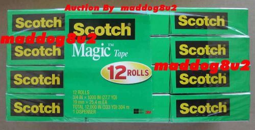 12 ROLLS * NEW Scotch Magic Tape Refill 12 Rolls/Pkg  3/4 x 1000 inches, 810 K12