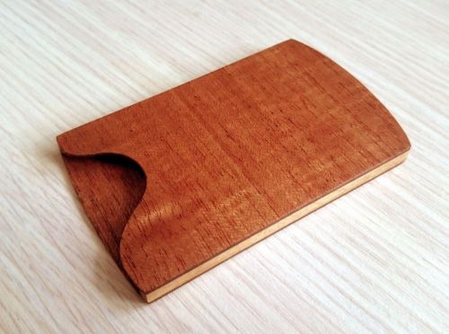 Wooden Business Card Holder. Mahogany and oak