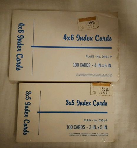 Vintage Index Cards Sealed 3x5 and 4x6 Crown Zellerback Brand New! Rare! Plain