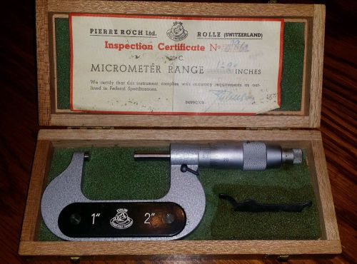 Etalon micrometer 1&#034;-2&#034; P. Roch Rolle Switzerland in wood box  certificate - LUD