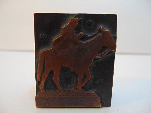 Vintage Cowboy Copper Printing Block Wood Metal Plate Stamp Letterpress