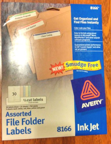 NIB ~ 750 Inkjet File Folder Labels ~ 1/3 Cut ~ Avery #8166 ~ SEALED