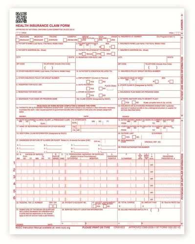 CMS-1500 health insurance claim form (02/12) Laser Cut Sheet (10/package)
