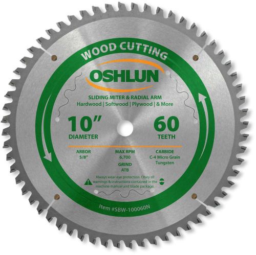 Oshlun SBW-100060N 10-Inch 60 Tooth Negative Hook Finishing ATB Saw Blade wit...