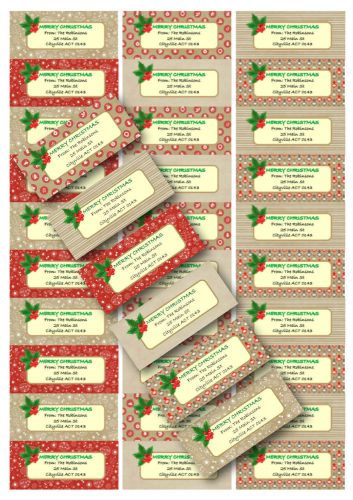 GLOSS address labels Rustic Christmas series 1 -Buy 4 sheets, get 1 free!