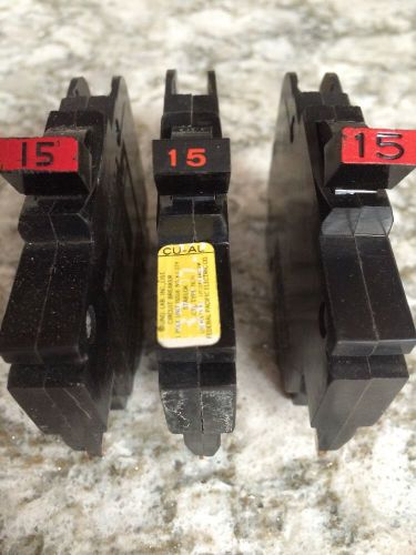 Lot Of 3 STAB-LOK  15 AMP  SINGLE  POLE  FEDERAL PACIFIC, NC 1/2&#034; THIN BREAKERS