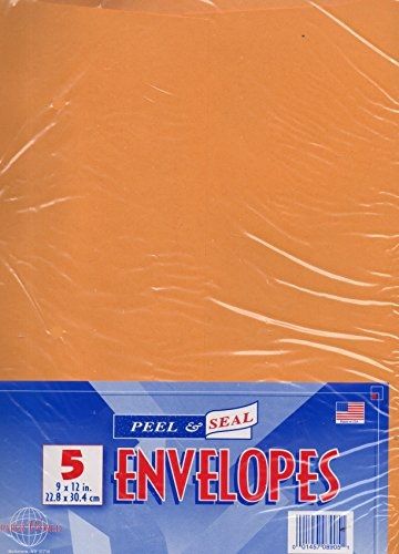 world-paper Peel &amp; Seal Envelopes 5 Pack 9&#034; X 12&#034; Inches