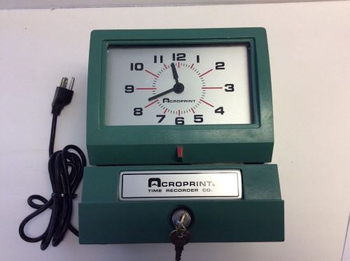 Acroprint 125NR4 Punch Time Clock recorder with Key WORKS.