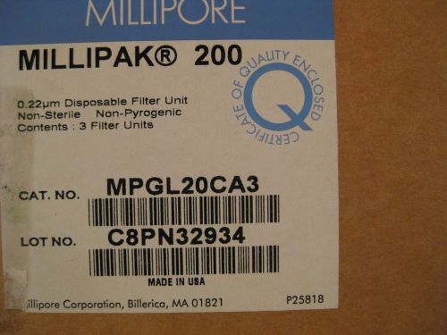Lot of Two (2) MILLIPORE Millipak 200 Durapore 0.22um MPGL20CA3 Filter Sealed